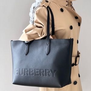 Burberry Logo Embossed Leather Tote in Black
